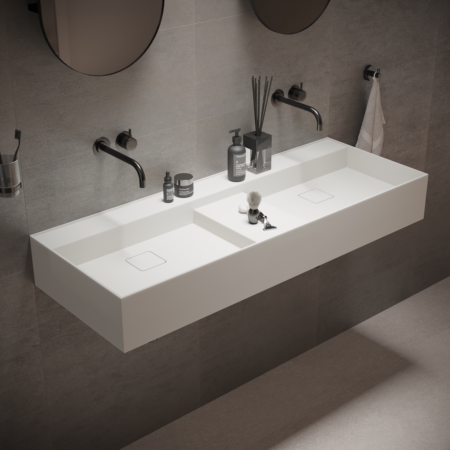 Wastafel Ideavit Solidbliss 120x45x16 cm Solid Surface 1 Midden Plateau Mat Wit Ideavit