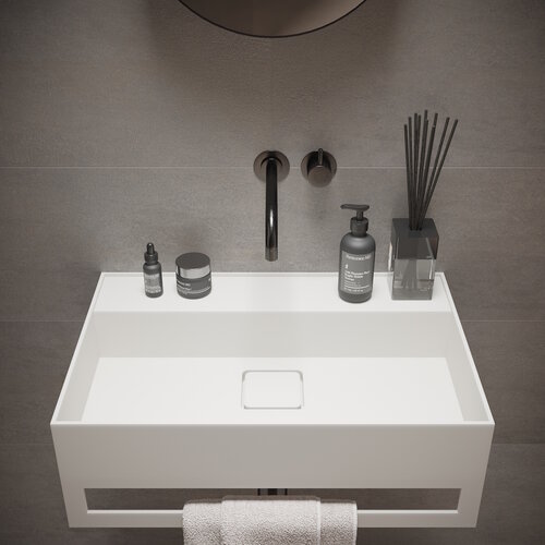 Fontein Ideavit Solidbliss 60x40x20 cm Solid Surface Handdoek Ophang Mogelijkheid Mat Wit 