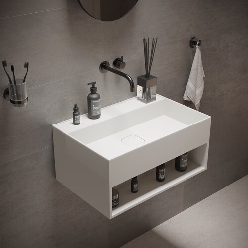 Fontein Ideavit Solidbliss 60x40x28 cm Solid Surface Handdoek Opberg Mogelijkheid Mat Wit 