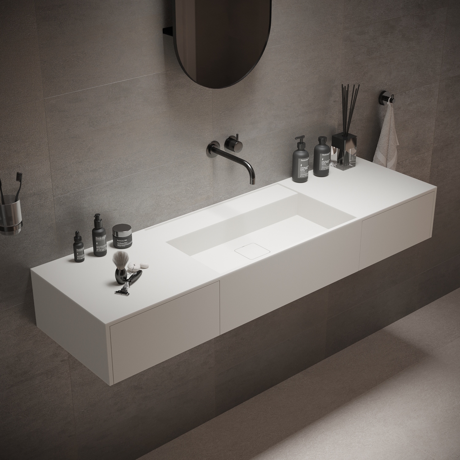 Wastafel Ideavit Solidbliss 140x40x20 cm Solid Surface 2 Opberg Lades Mat Wit Ideavit