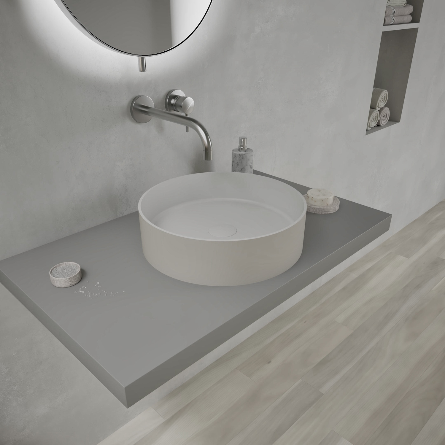 Opbouwwastafel Ideavit Solidthin 40x40x12.5 cm Solid Surface Mat Pebble Grey Ideavit