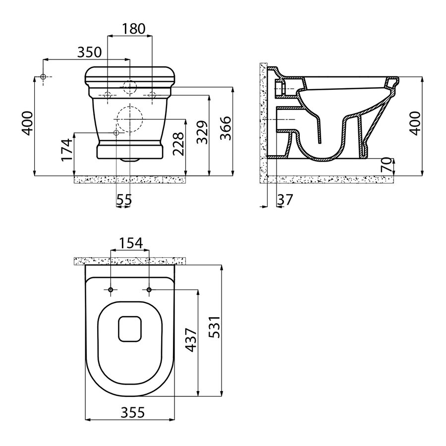 Wandcloset Creavit Antik 35,5x33x53,1 cm Keramiek Retro Glans Wit