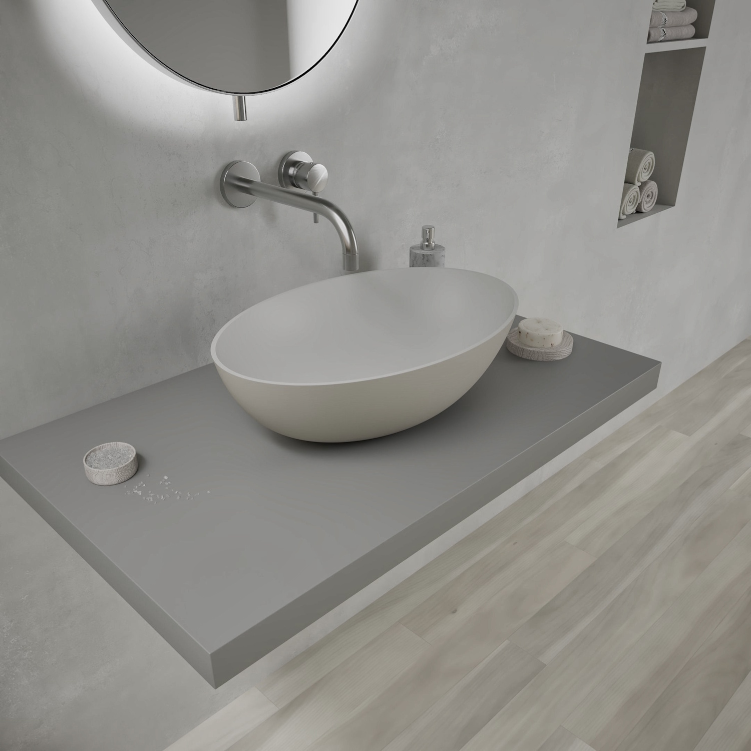 Opbouw Waskom Ideavit Solidthin 50x33x14.5 cm Solid Surface Mat Grijs Ideavit