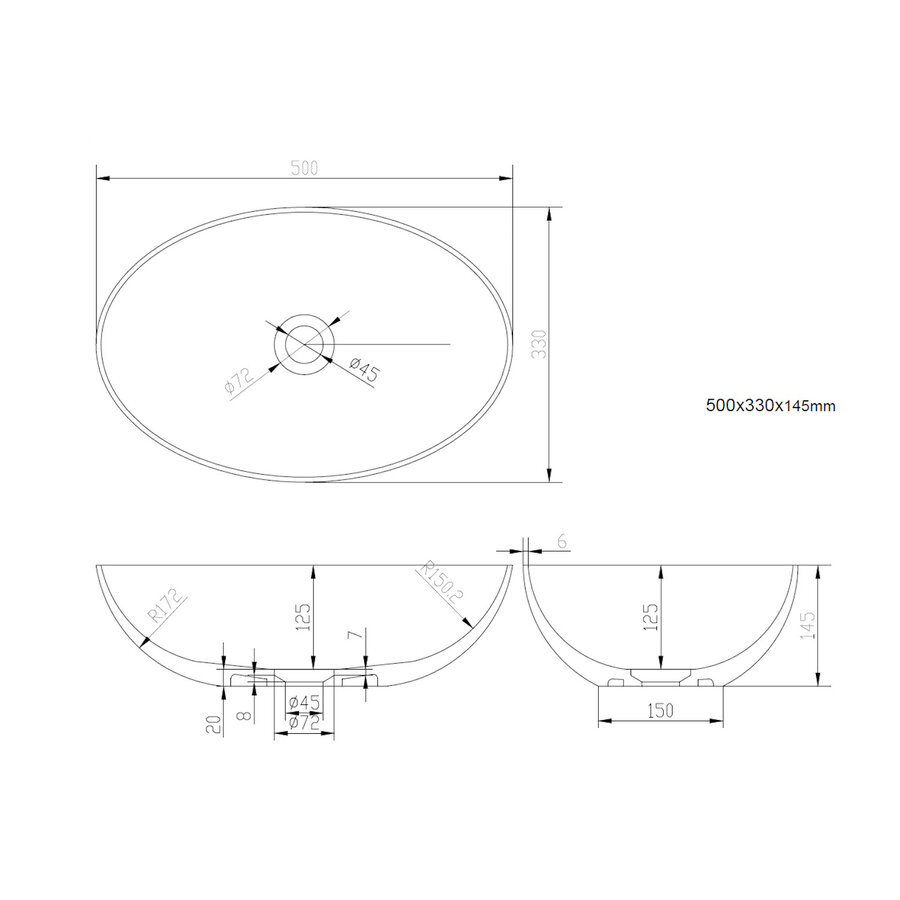 Opbouw Waskom Ideavit Solidthin 50x33x14.5 cm Solid Surface Mat Zwart