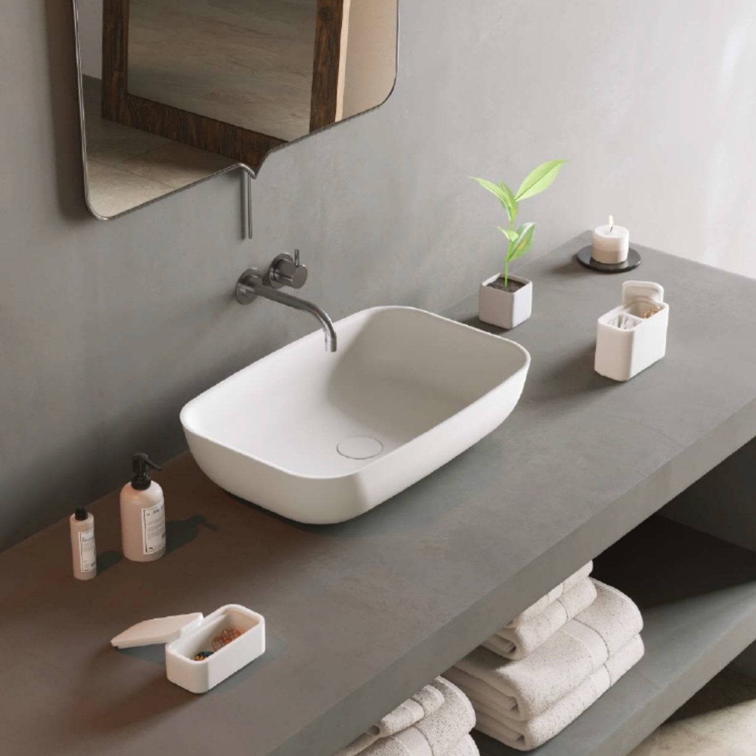 Opbouw Waskom Ideavit Solidpool 55x35x13 cm Solid Surface Mat Wit Ideavit