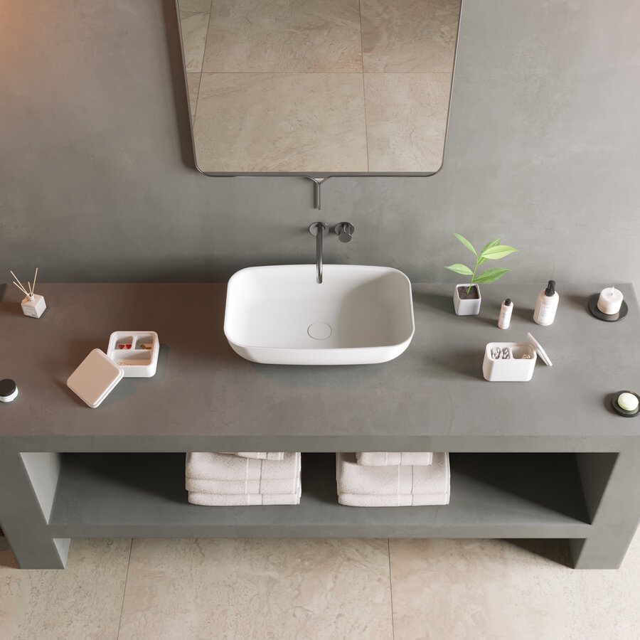 Opbouw Waskom Ideavit Solidpool 55x35x13 cm Solid Surface Mat Wit