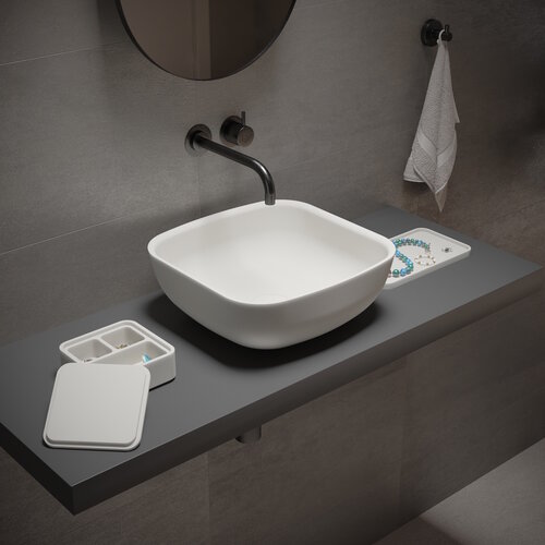 Opbouw Waskom Ideavit Solidpool 35x35x13 cm Solid Surface Mat Wit 