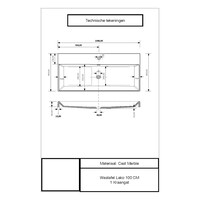 Wastafel Gliss Design Lako 100 cm 1 Kraangat Mat Leigrijs