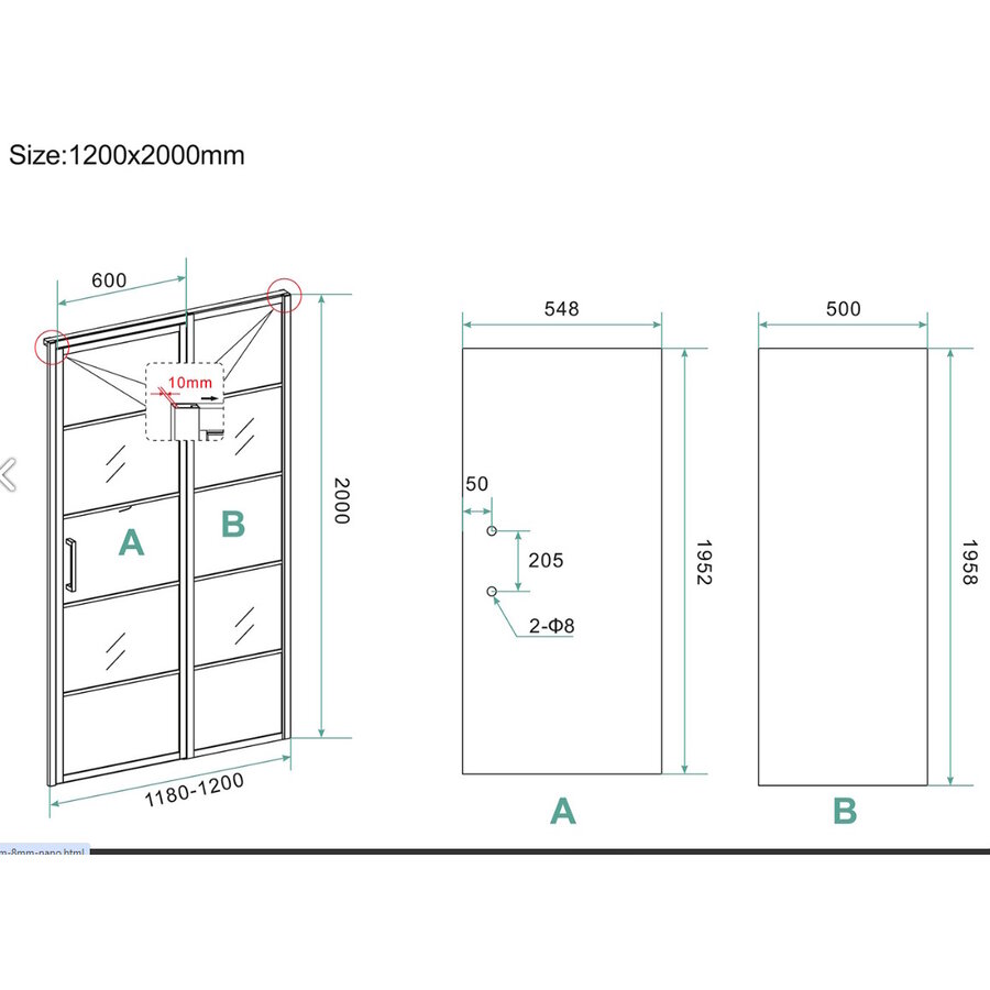 Nisdeur Horizon met Vast Paneel 120x200 cm 8 mm NANO Mat Zwart