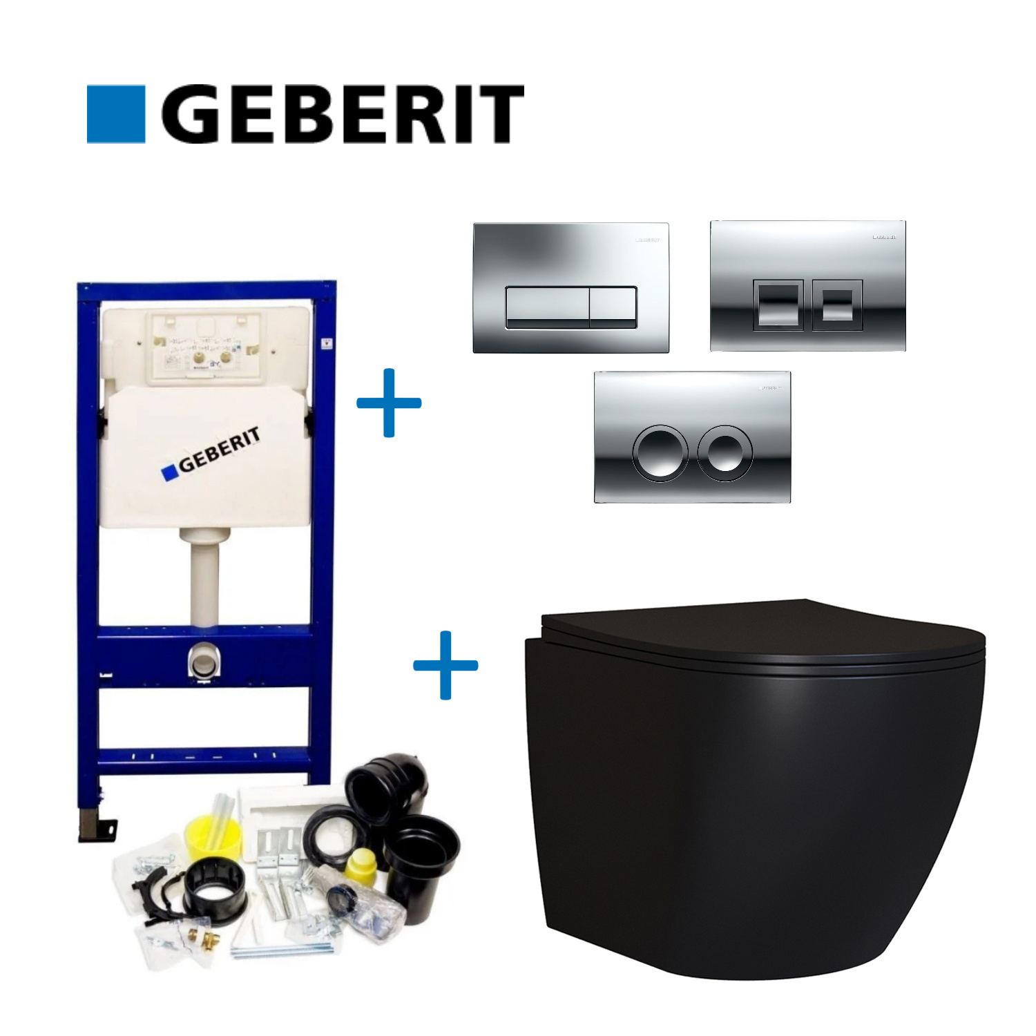 Geberit UP100 Mat Zwarte Toiletset set65 Mudo Randloos Boss & Wessing