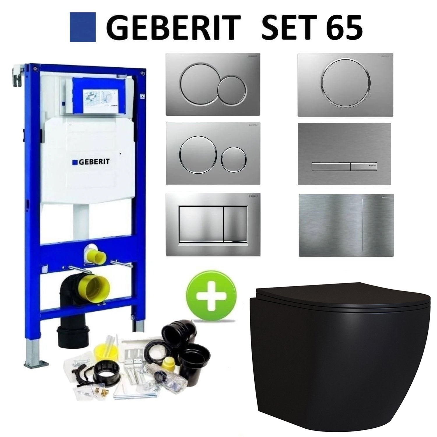 Geberit UP320 Mat Zwart Toiletset set65 Mudo Randloos met Sigma Drukplaat Boss & Wessing