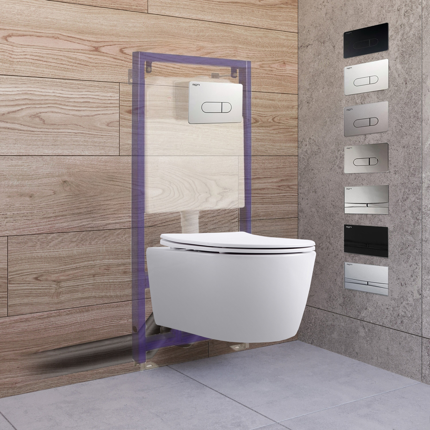 Toiletset Budget 93 Mudo Randloos Met Zitting Mat Wit Met B&W Drukplaat Boss & Wessing