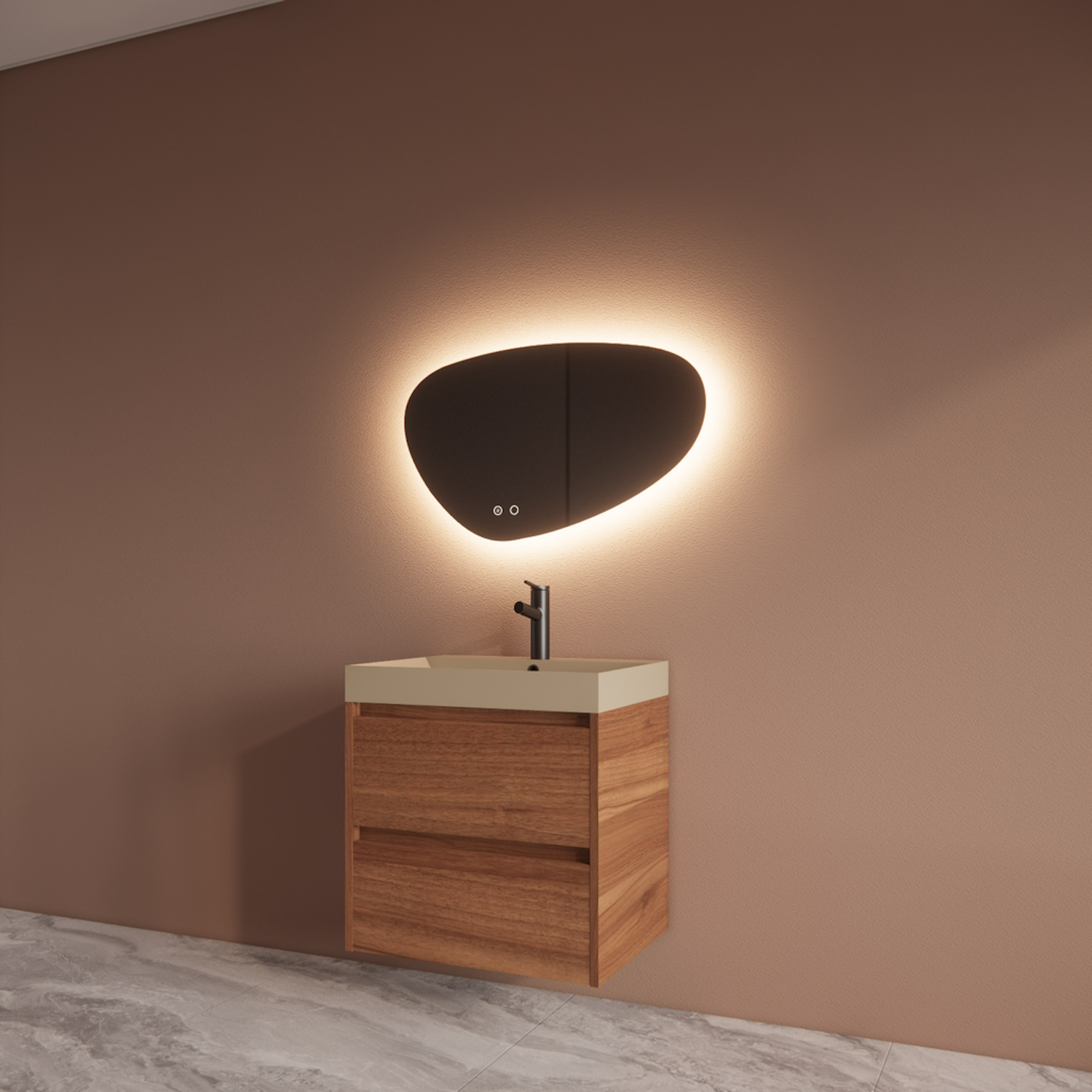 Badmeubelset BWS Riga Met Lako Wastafel Cappuccino 60 cm Walnoot Boss & Wessing