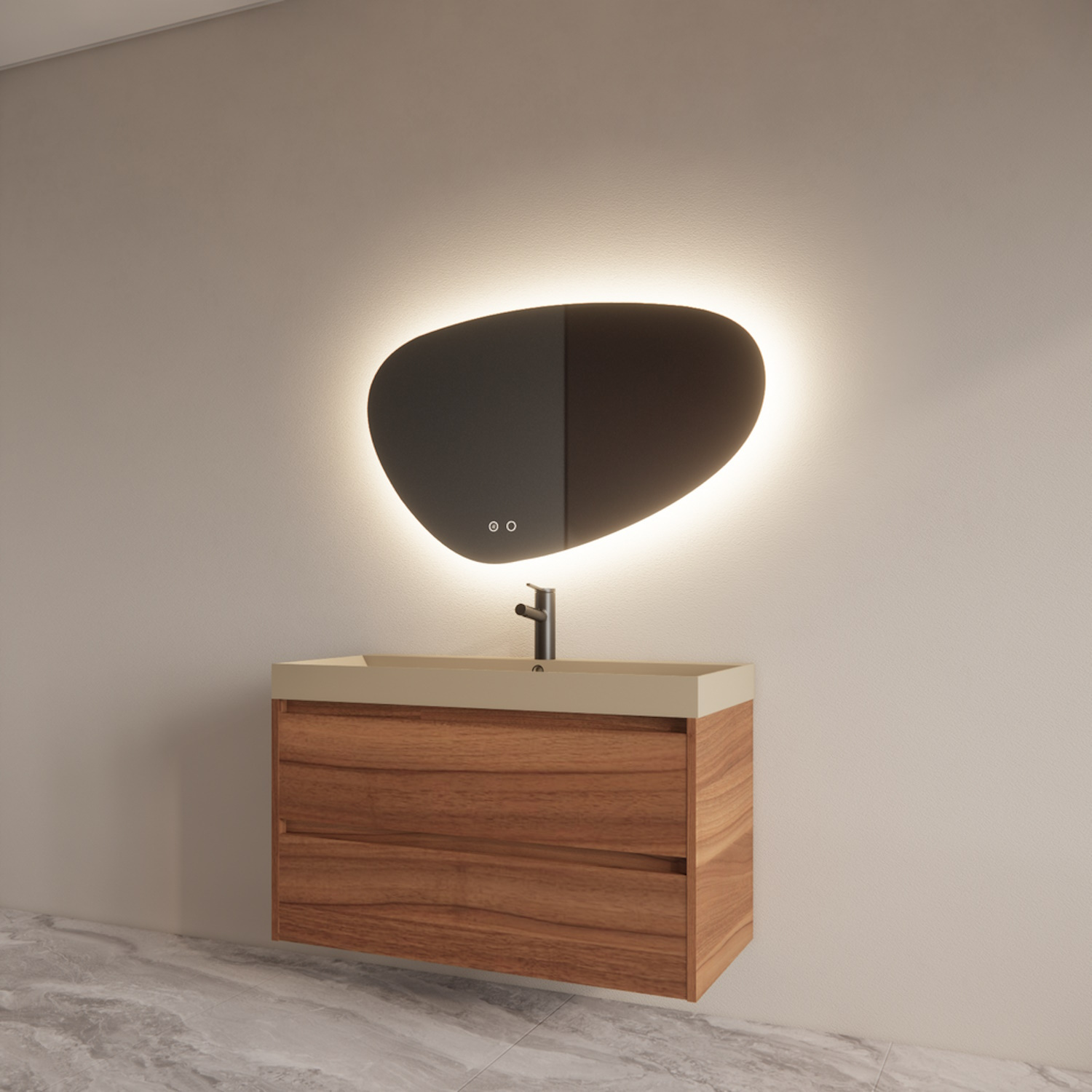 Badmeubelset BWS Riga Met Lako Wastafel Cappuccino 100 cm Walnoot Boss & Wessing