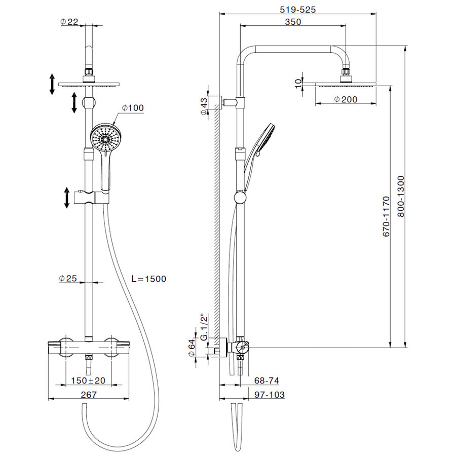 Aqua Splash Regendouche Rond met Handdouche Chroom