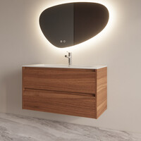 Badmeubelset BWS Riga Met Asia Wastafel Wit 100 cm Walnoot