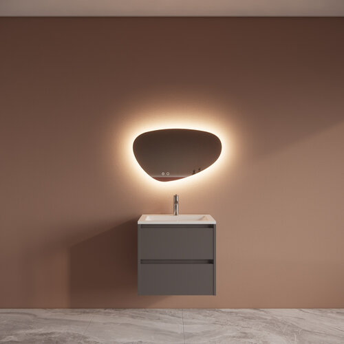 Badmeubelset BWS Riga Met Asia Wastafel Wit 60 cm Leigrijs 