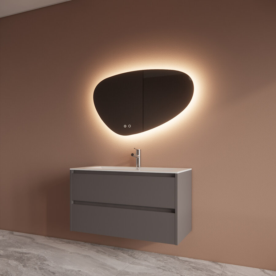 Badmeubelset BWS Riga Met Asia Wastafel Wit 100 cm Leigrijs