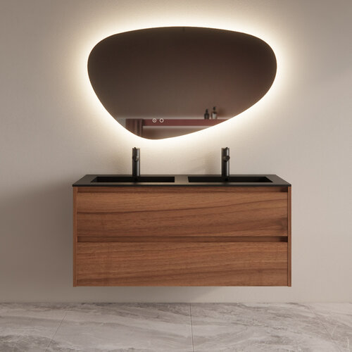 Badmeubelset BWS Riga Met Asia Wastafel Mat Zwart 120 cm Walnoot 