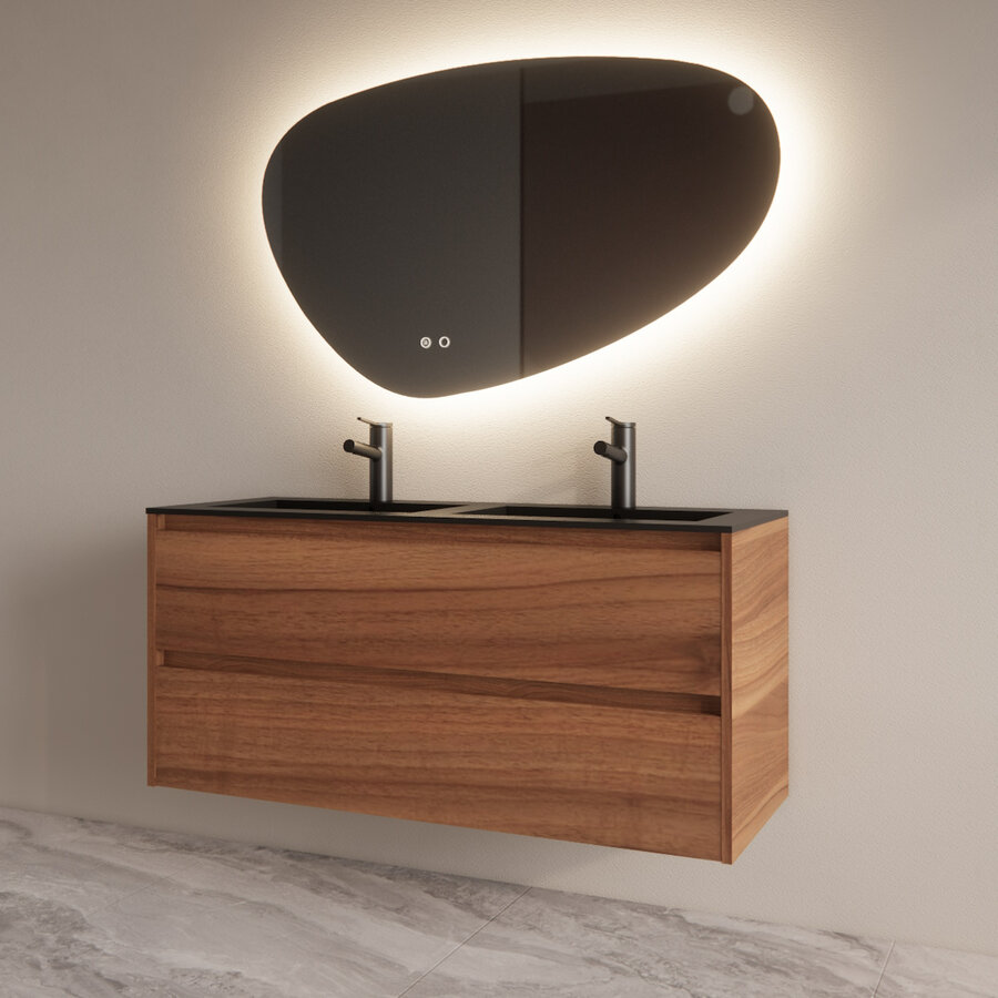 Badmeubelset BWS Riga Met Asia Wastafel Mat Zwart 120 cm Walnoot