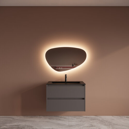 Badmeubelset BWS Riga Met Asia Wastafel Mat Zwart 80 cm Leigrijs 