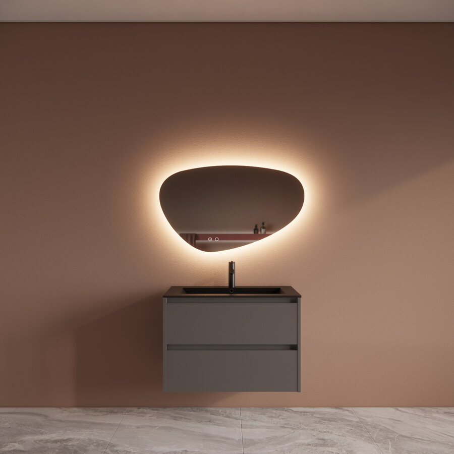 Badmeubelset BWS Riga Met Asia Wastafel Mat Zwart 80 cm Leigrijs