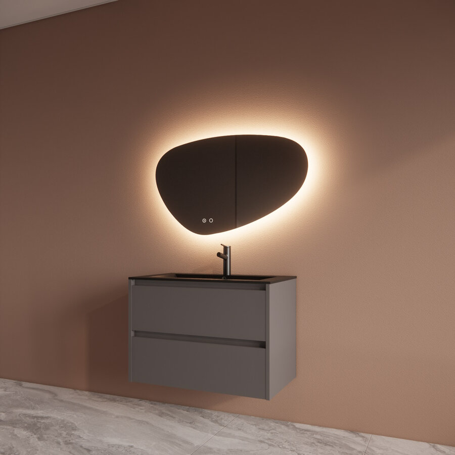 Badmeubelset BWS Riga Met Asia Wastafel Mat Zwart 80 cm Leigrijs