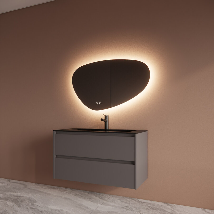 Badmeubelset BWS Riga Met Asia Wastafel Mat Zwart 100 cm Leigrijs