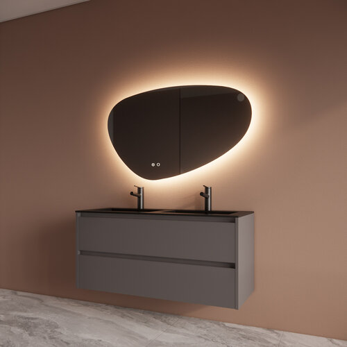 Badmeubelset BWS Riga Met Asia Wastafel Mat Zwart 120 cm Leigrijs 