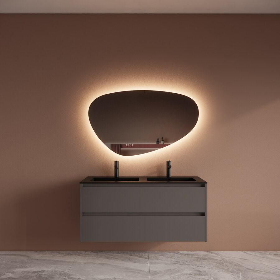 Badmeubelset BWS Riga Met Asia Wastafel Mat Zwart 120 cm Leigrijs