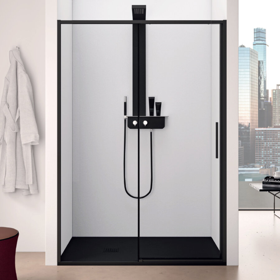 Schuifdeur Lacus Torcello Tweedelig Helder Glas 110x200 cm Aluminium Profiel Zwart