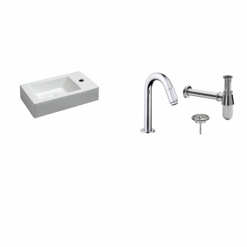 Fonteinset Chepri Keramiek Rechts 46X26X11 Cm Chroom (Keuze Uit 20 Kranen) 