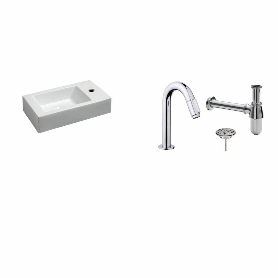 Fonteinset Chepri Keramiek Rechts 46X26X11 Cm Chroom (Keuze Uit 20 Kranen)