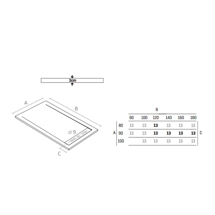 Douchebak Boss & Wessing Veroni Elite 120x80 cm Composietsteen Mat Zwart