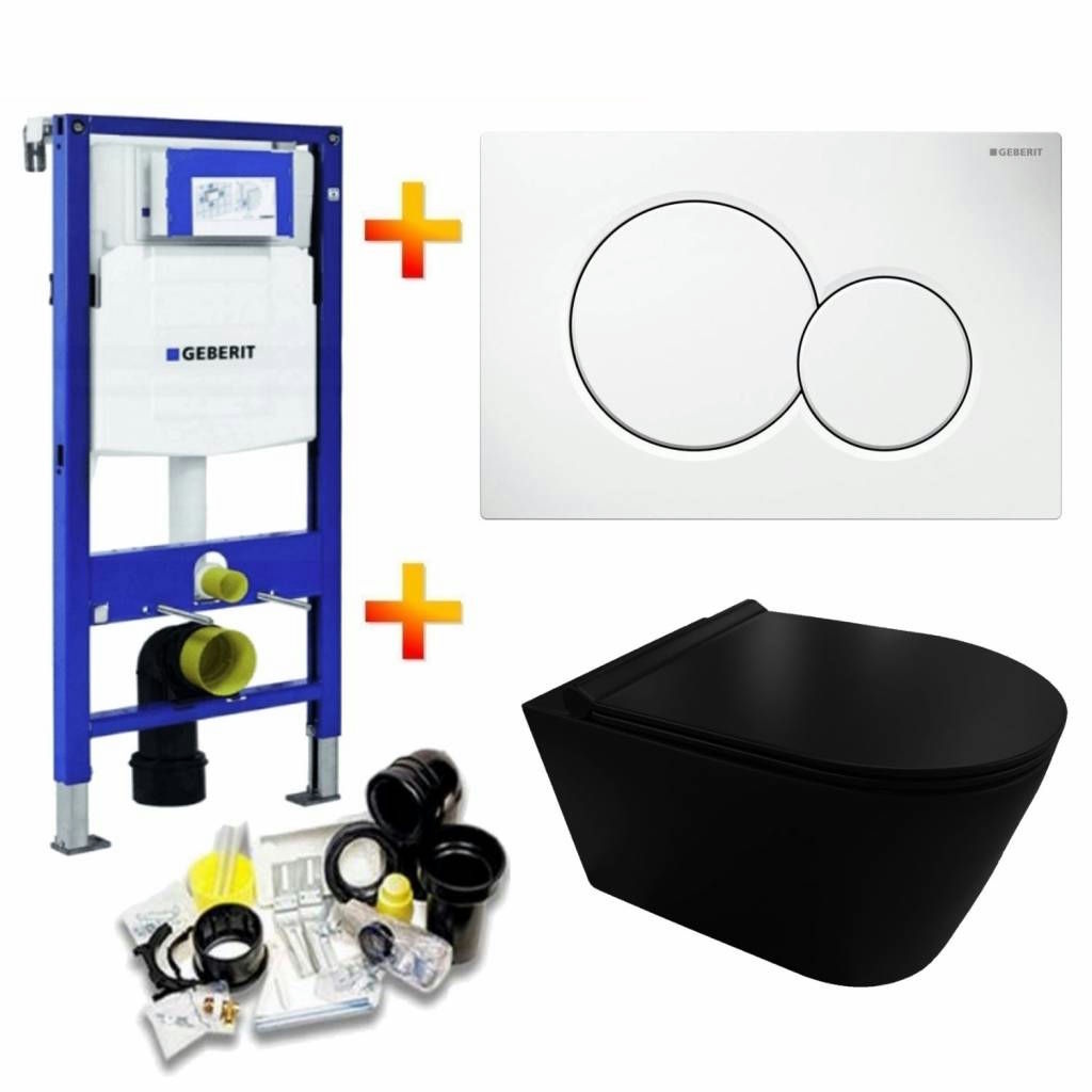 Geberit UP320 Toiletset 35 Civita Black Rimless Mat Zwart Met bril En Drukplaat