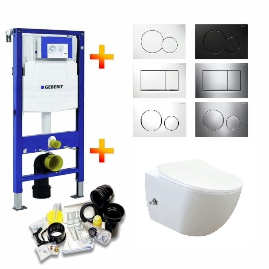 Geberit UP320 Toiletset 46 Creavit Free Rimfree Bidet Met Bril En Drukplaat