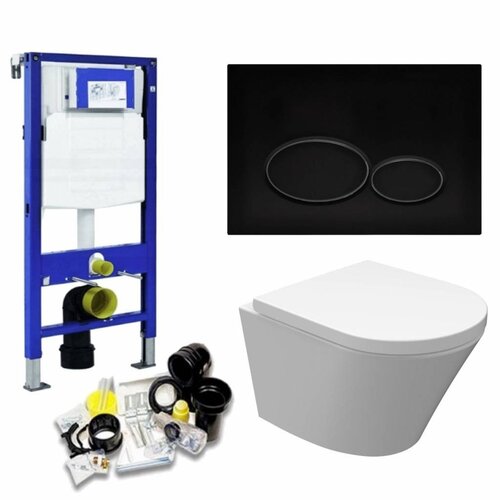 UP320 Toiletset 37 Aqua Splash Vesta Junior Rimless 47cm Met Matzwarte Drukplaat 