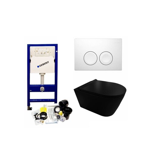 UP100 Toiletset 35 Civita Black Rimless Mat Zwart Met bril En Drukplaat 