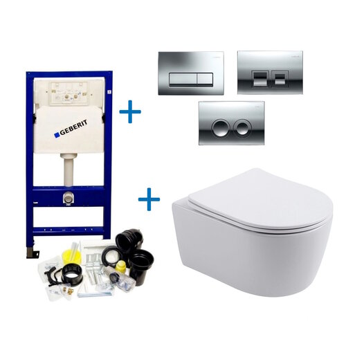 Geberit up100 Toiletset BWS Mudo | Randloos met Zitting | Mat Wit | Delta Drukplaat 
