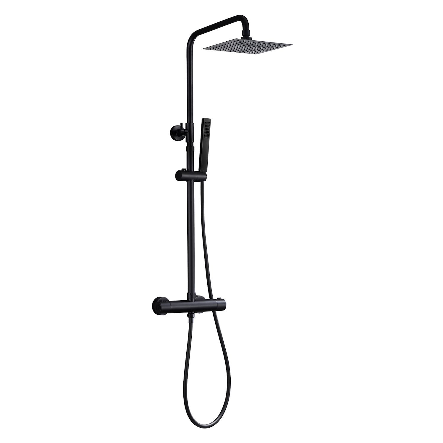 Regendoucheset Aqua Splash Thermostatisch Square met Handdouche Mat Zwart Aqua Splash