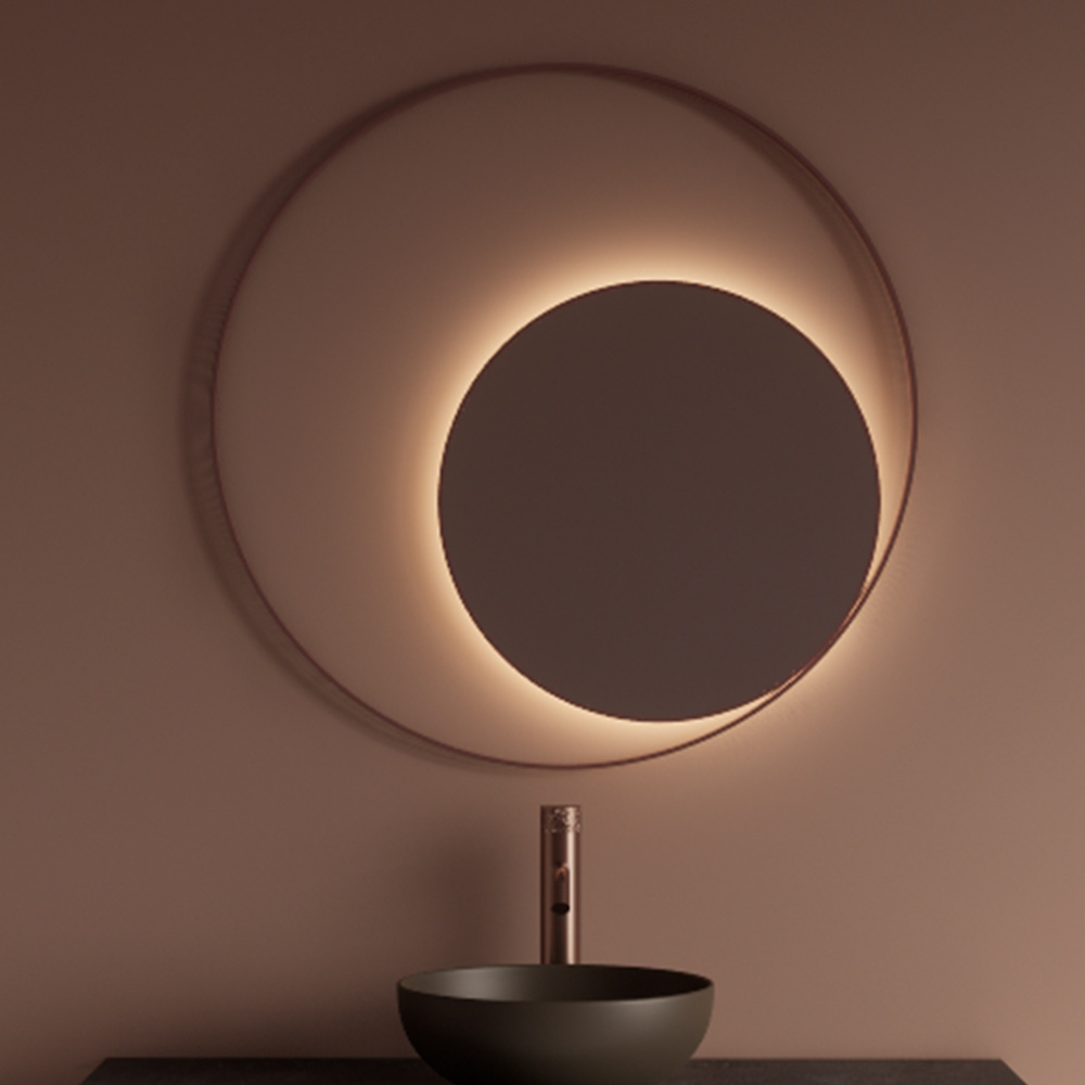 Spiegel Gliss Design Kosmos Koper Rose Rond met Frame en Indirecte LED Verlichting 100 cm Gliss Design
