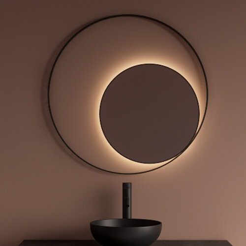 Spiegel Gliss Design Kosmos Mat Zwart met Frame en Indirecte LED Verlichting 100 cm 