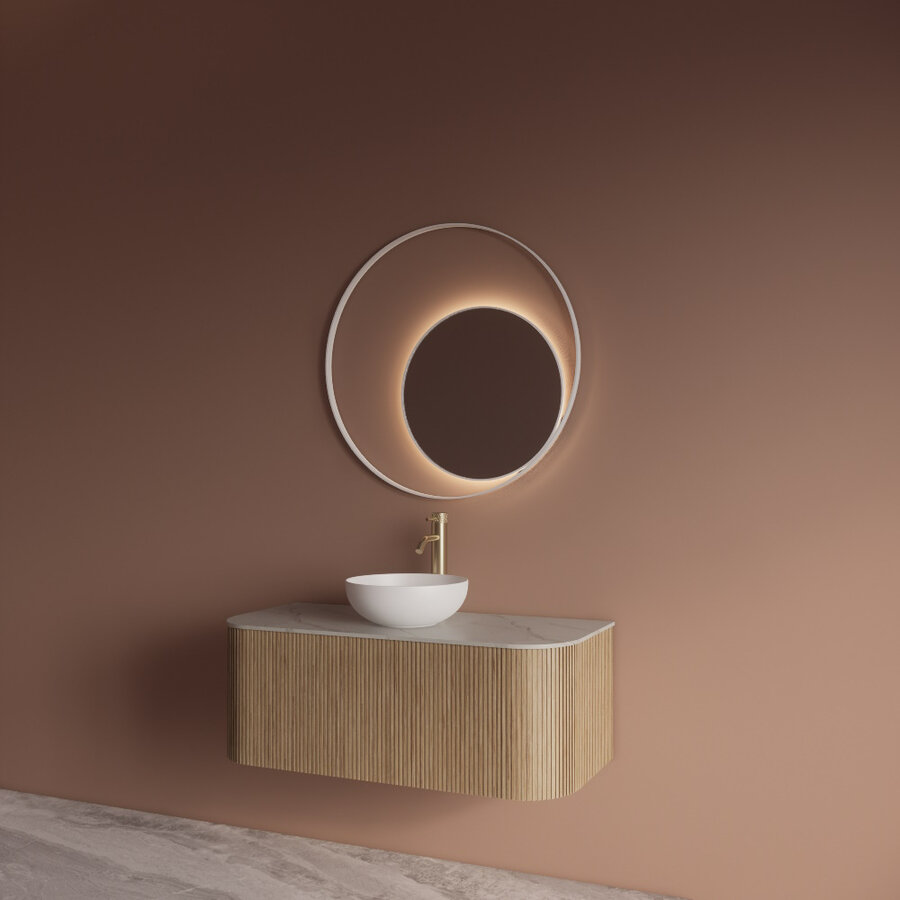 Spiegel Gliss Design Kosmos Mat Wit Rond met Frame en Indirecte LED Verlichting 100 cm