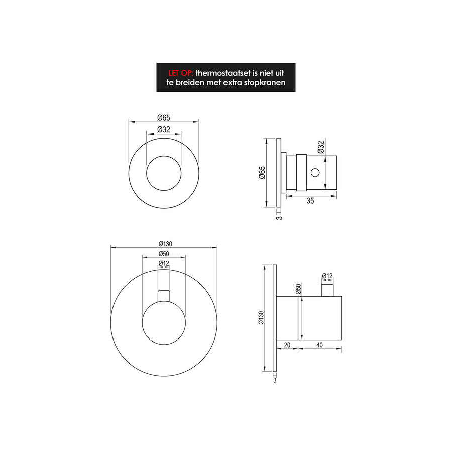 Inbouwthermostaat Brauer Copper Edition en 2 Stopkranen Met in- en Afbouwdelen Geborsteld Koper
