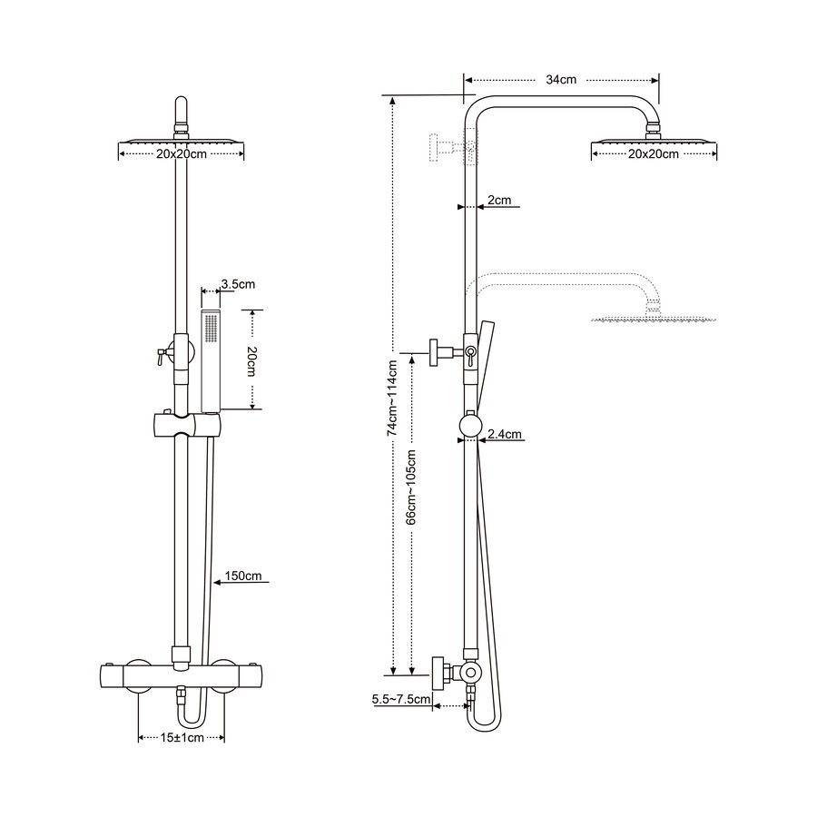 Regendoucheset Aqua Splash Thermostatisch Square met Handdouche Chroom
