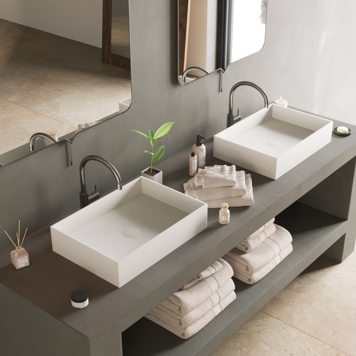 Opbouw Waskom Ideavit Solidjoy 50x35x11 cm Solid Surface Mat Wit Ideavit