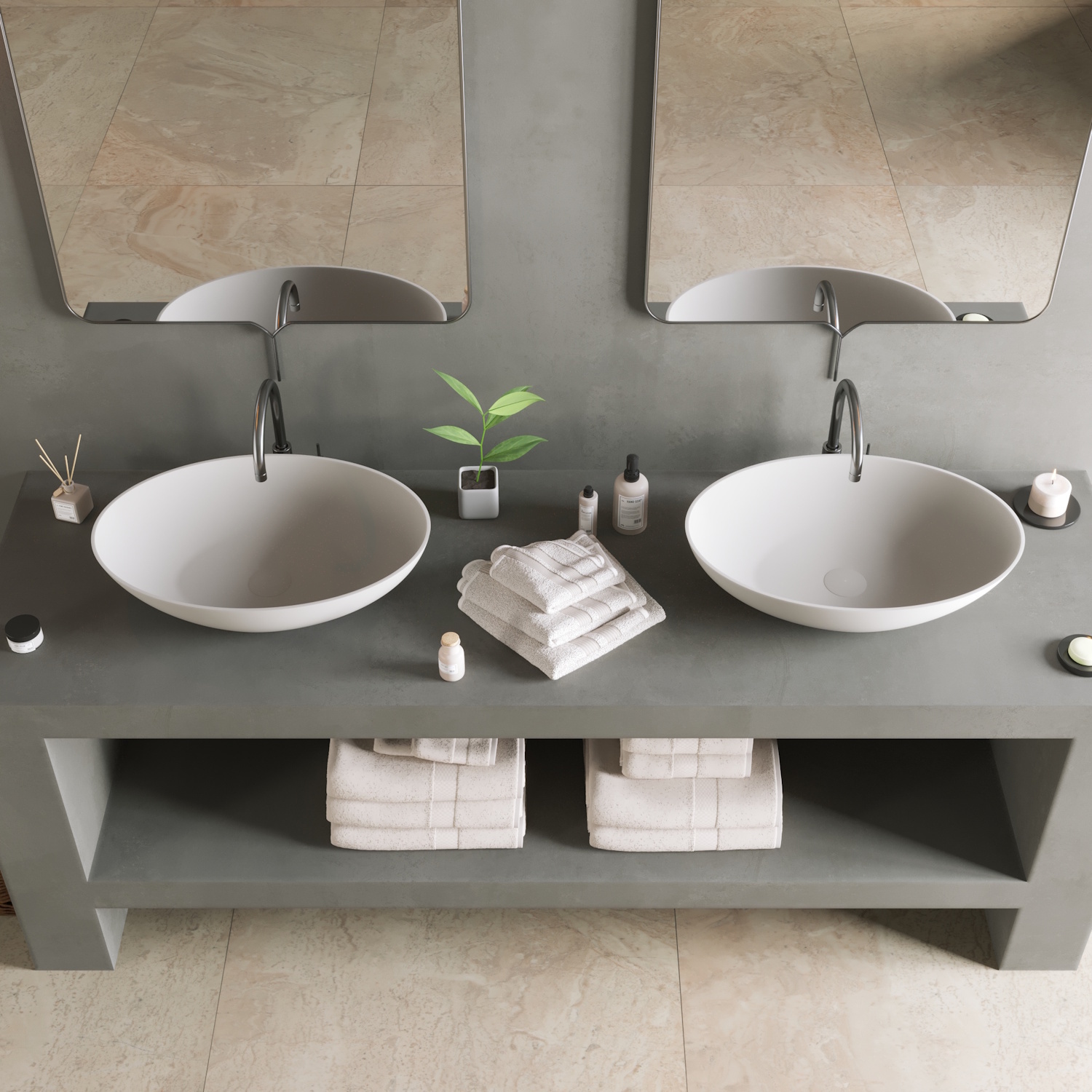 Opbouwwastafel Ideavit Solidthin 60x40x14.5 cm Solid Surface Mat Wit Ideavit