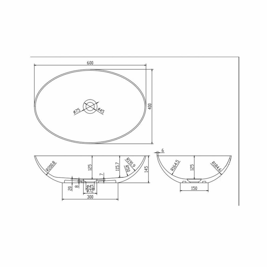 Opbouwwastafel Ideavit Solidthin 60x40x14.5 cm Solid Surface Mat Wit