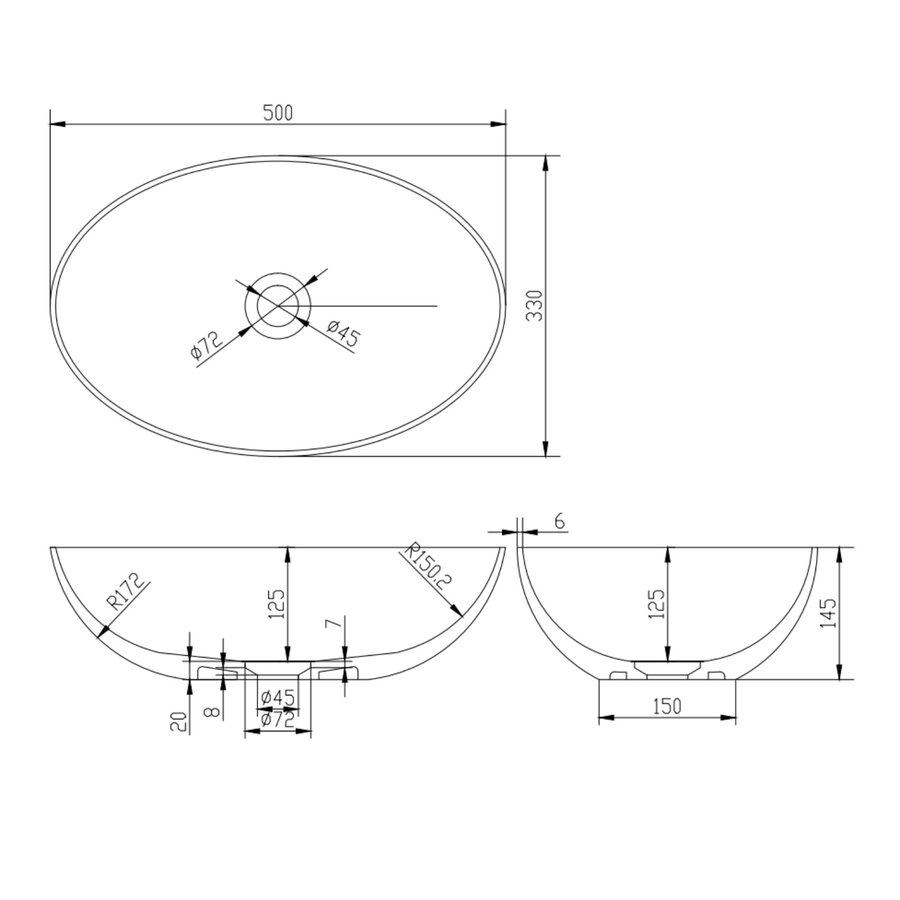 Opbouw Waskom Ideavit Solidthin 50x33x14.5 cm Solid Surface Mat Wit
