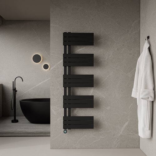 Elektrische Handdoekradiator BWS Russ Links aansluiting 755W 160x50 cm Mat Zwart 
